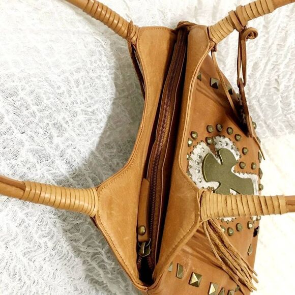 Ohh! Ashley Cross Design Brown/Tan Leather Bag - Picture 6 of 13